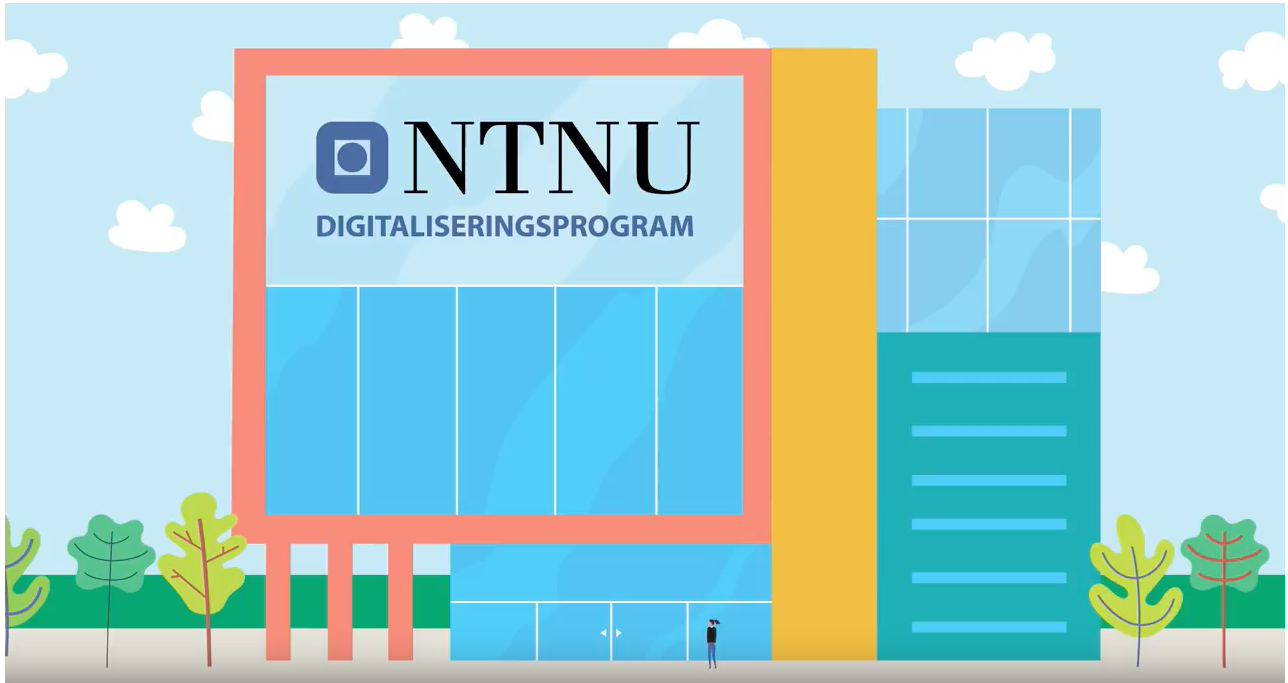 Illustrasjon av NTNU med digitaliseringsprogrammets logo